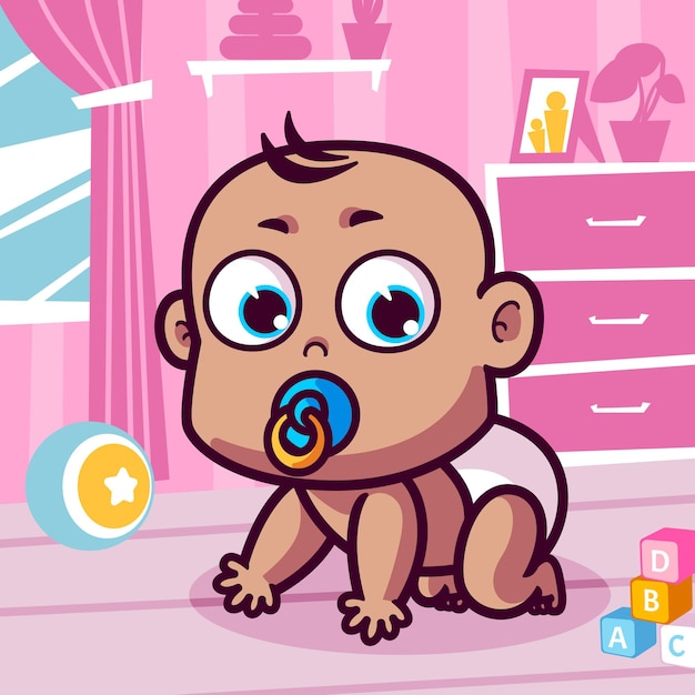 Cute baby with pacifier cartoon