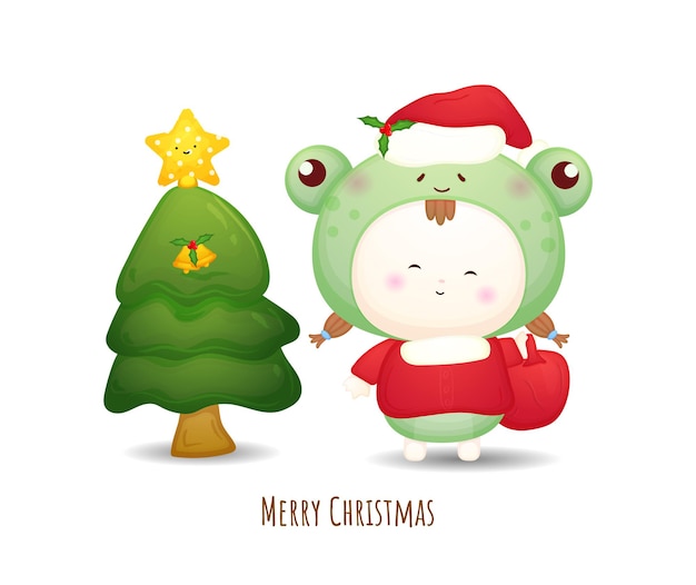 Cute baby with santa hat for merry christmas illustration Premium Vector