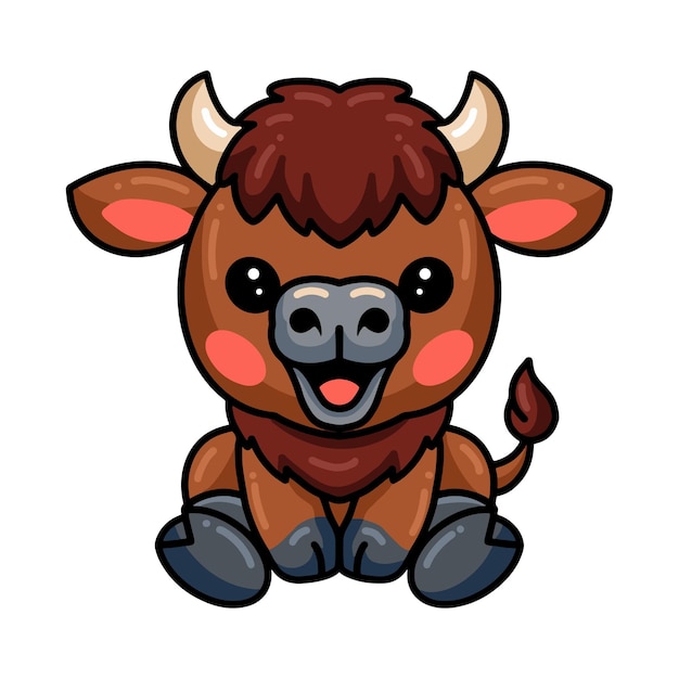 Cute baby yak cartoon sitting