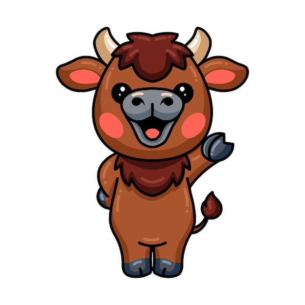 Cute baby yak cartoon waving hand