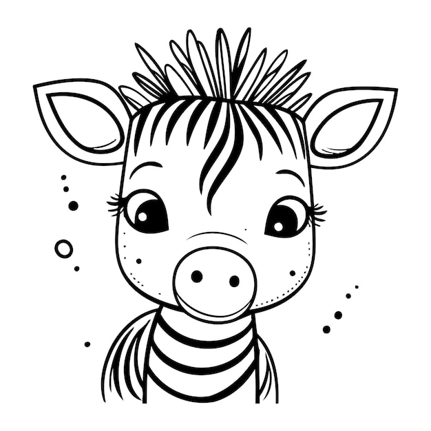 Cute baby zebra Black and white vector illustration for coloring book