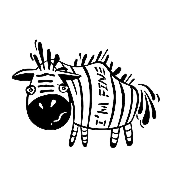 Cute baby zebra on a white background Vector illustration