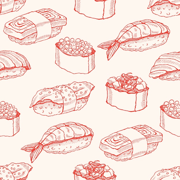 스케치 초밥의 맛있는 다양 한 귀여운 배경 완벽 한 배경