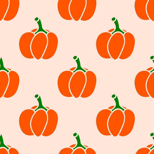 Cute background with bright orange pumpkin on pastel pink. Halloween seamless pattern.