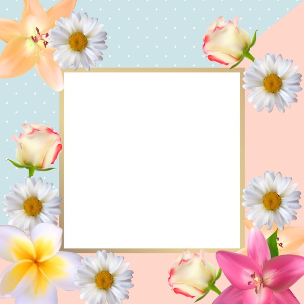 Cute Background with Frame and Flowers Collection Set