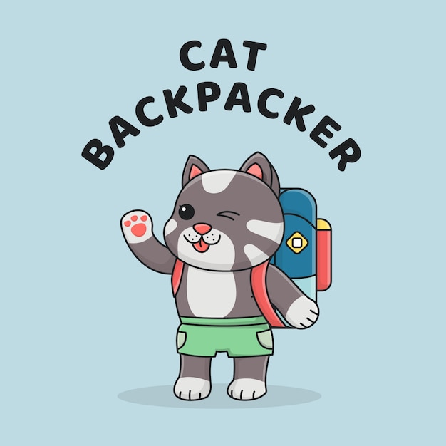Cute backpacker cat with backpack