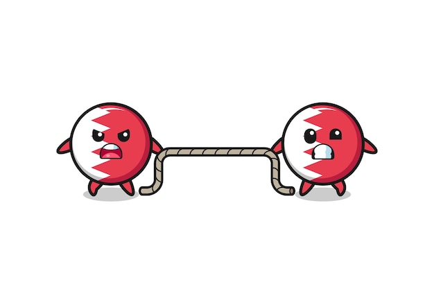 Cute bahrain flag character is playing tug of war game cute design