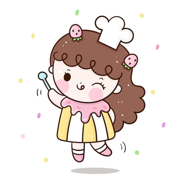 Vector cute bakery girl with cupcake costume