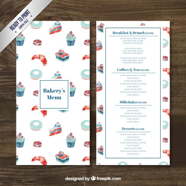 Cute bakery menu template