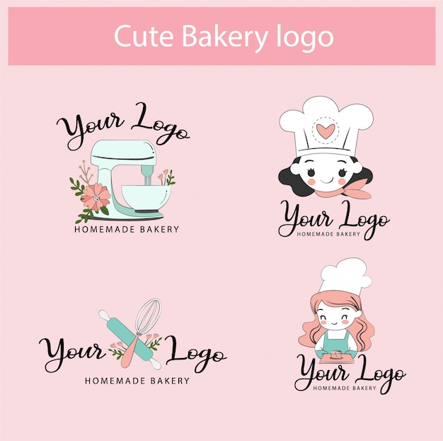 Cute Bakery shop logo template design collection set