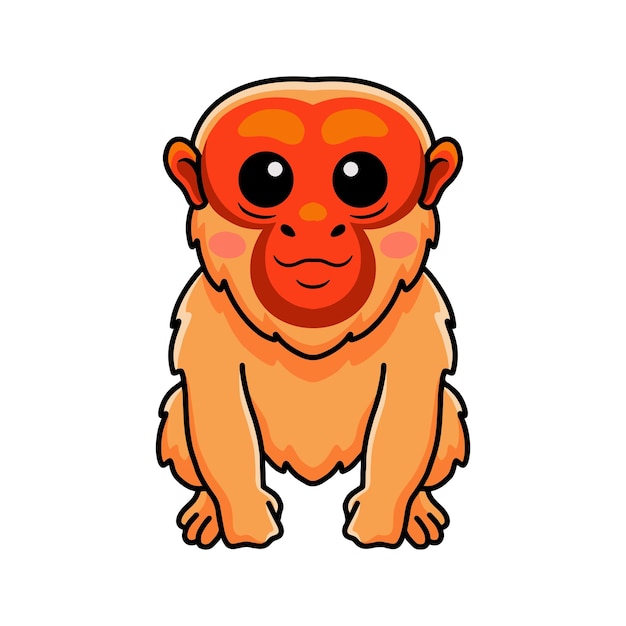 Cute bald uakari monkey cartoon sitting