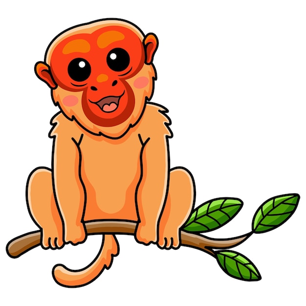 Vector cute bald uakari monkey cartoon on tree