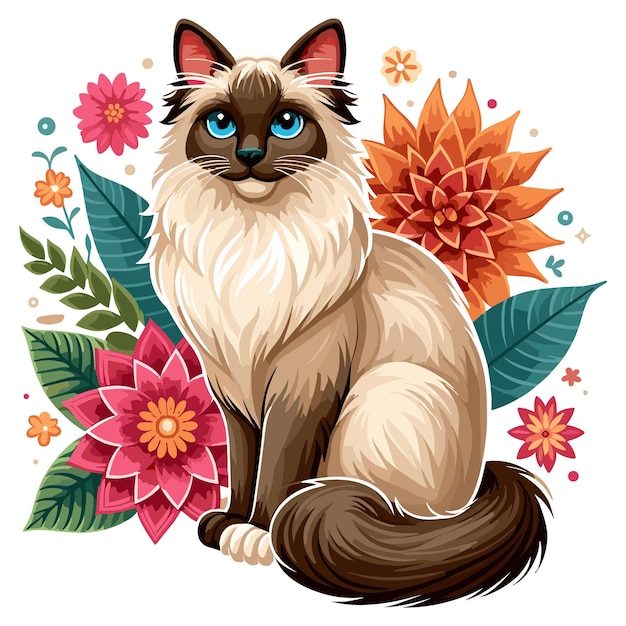 Vector cute balinese cat vector cartoon illustration