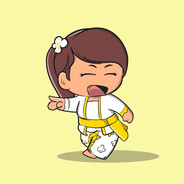 Cute balinese girl showing direction cartoon vector icon