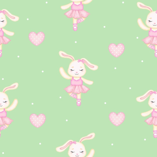 Cute ballerina bunny seamless pattern