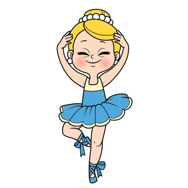 Cute ballerina girl dancing in lush tutu color variation for coloring page isolated on a white background