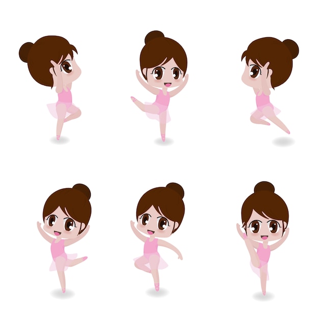 Vector cute ballerina girl in pink dress collection