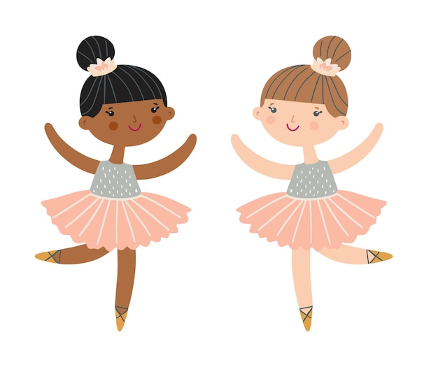 Vector cute ballerinas clipart set for kids ballet characters illustrations