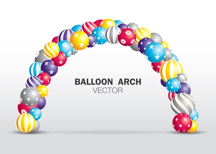 Vector cute balloon arch graphic on white background 3d illustration