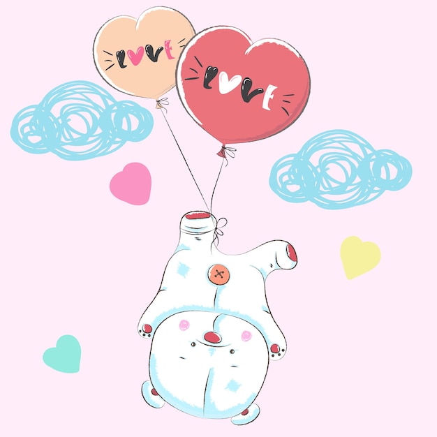 Cute balloon bear cartoon hand drawn