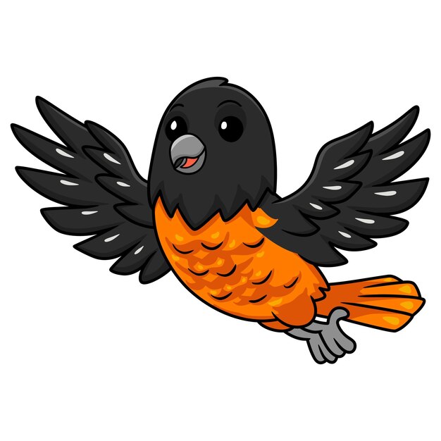 Cute baltimore oriole bird cartoon flying