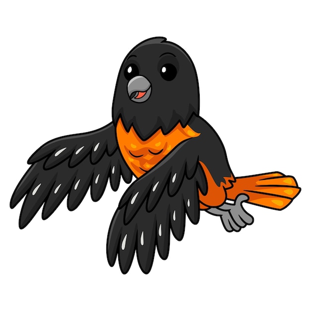 Cute baltimore oriole bird cartoon flying