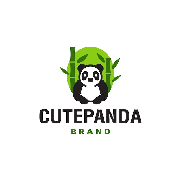 Vector cute bamboo panda cartoon logo vector icon illustration mascot character design with cute panda