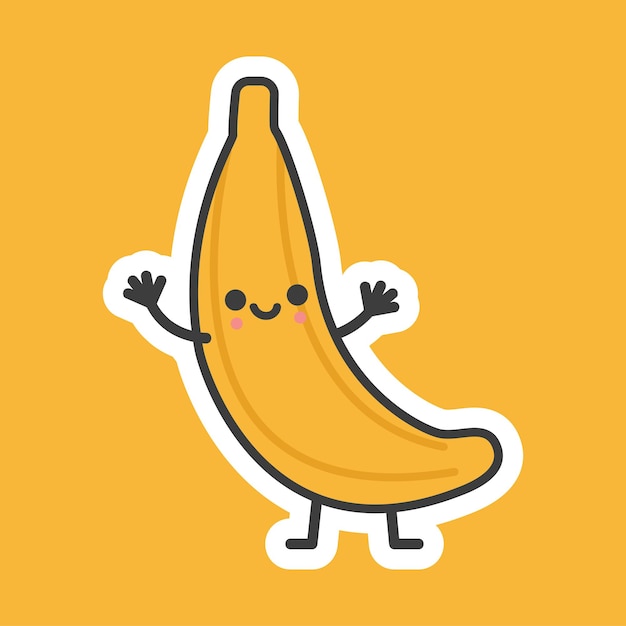 귀여운 바나나 만화 벡터 아이콘 그림 로고 마스코트 손으로 그린 개념 Trandy 만화