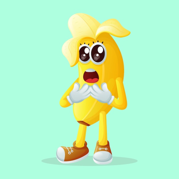 Vector cute banana character with a surprised face and open mouth