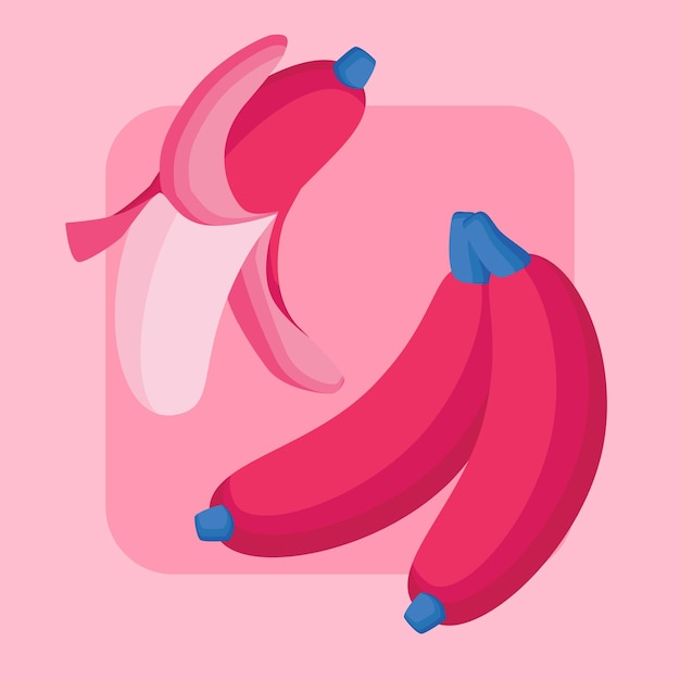 Cute banana fruit illustration in magenta color