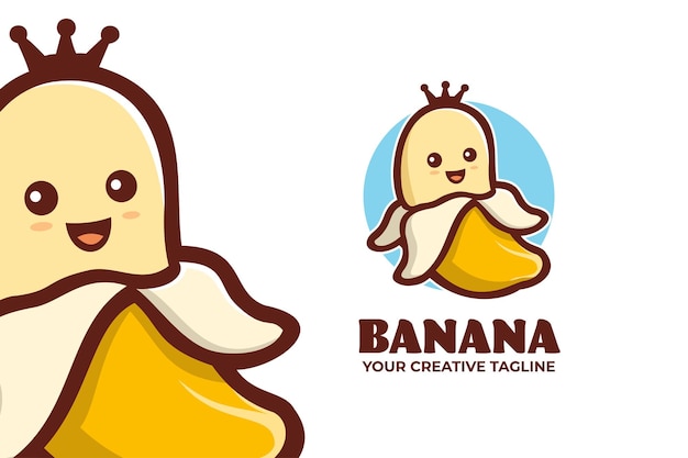 Cute banana king mascot character logo template