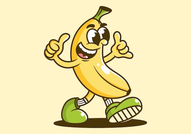 Cute banana mascot character cartoon in yellow color illustration Isolated background