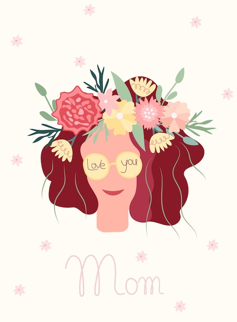 Striscione carino con una donna con una corona di fiori sulla testa vettore