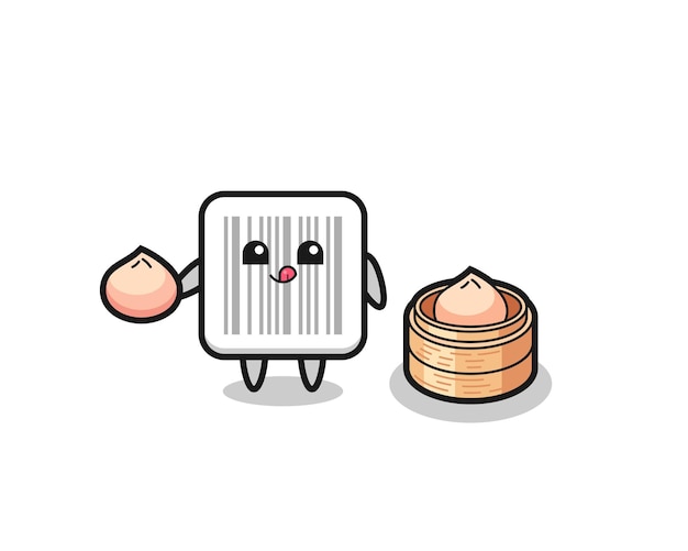 Cute barcode character eating steamed buns