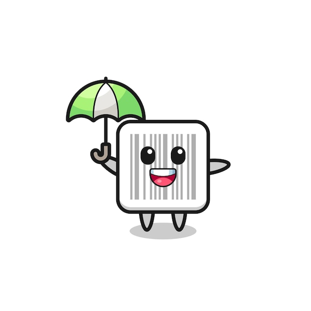 Cute barcode illustration holding an umbrella