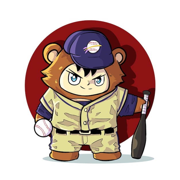 Cute baseball bear mascot illustration