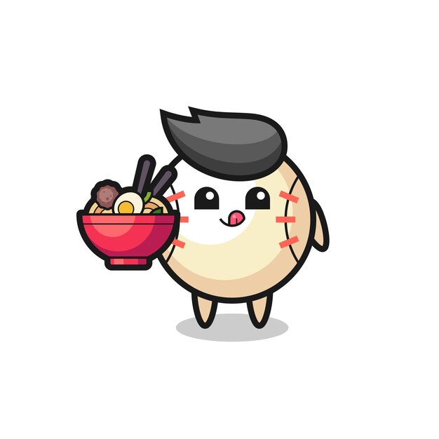 Cute baseball character eating noodles