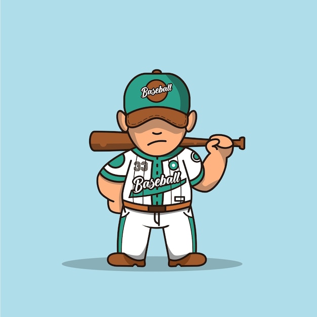 Vector cute baseball player holding a baseball bat vector illustration
