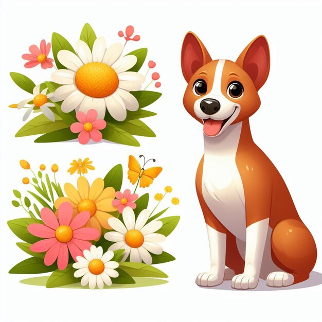 Cute Basenji Dog cartoon Vector Style white background