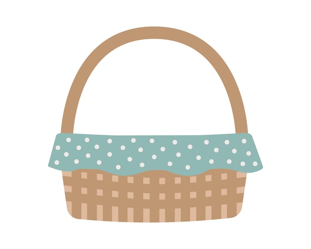 Cute basket and polka dot napkin Modern vector illustration Isolated element for Easter design