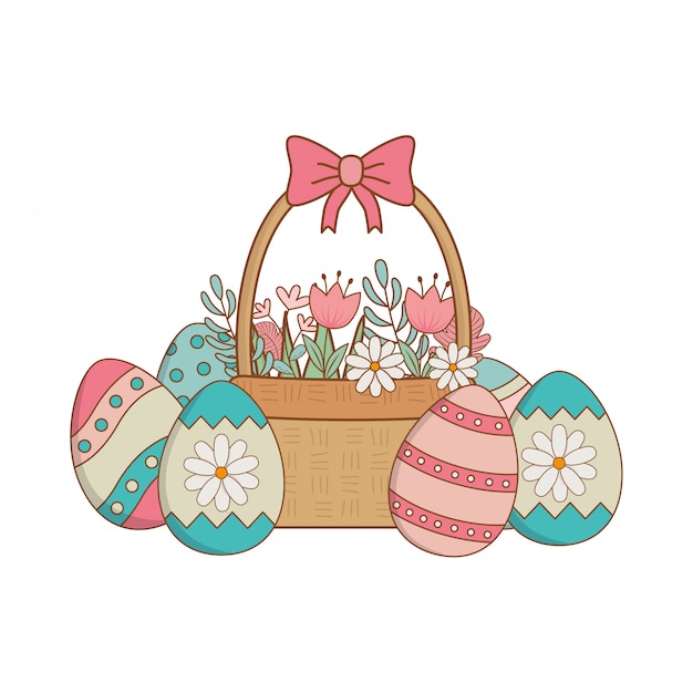 Vector cute basket straw with flowers