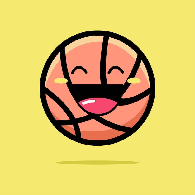 Cute basketball icon cartoon isolated on yellow