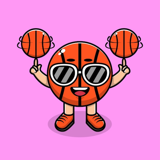 Vector cute basketball wearing sunglasses play ball cartoon illustration