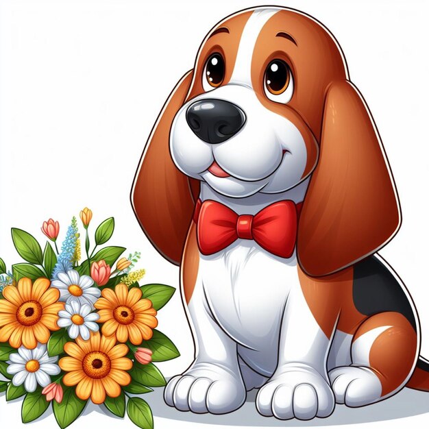 Vector cute basset dog cartoon vector style white background