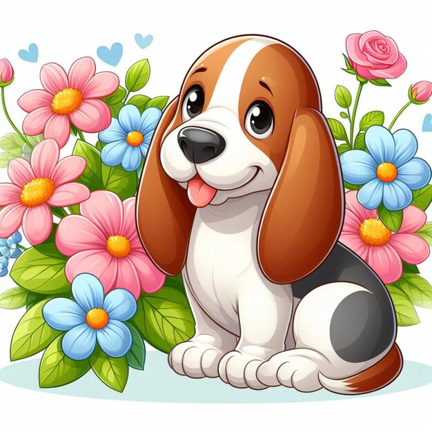 Cute Basset Dog cartoon Vector Style white background