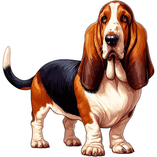 Vector cute basset hound dog amp flowers vector style white background