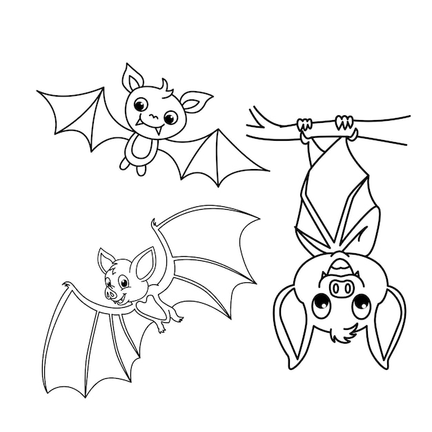 Cute bat cartoon characters vector illustration For kids coloring book