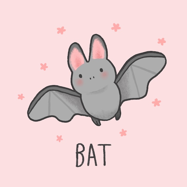 Cute bat cartoon hand drawn style