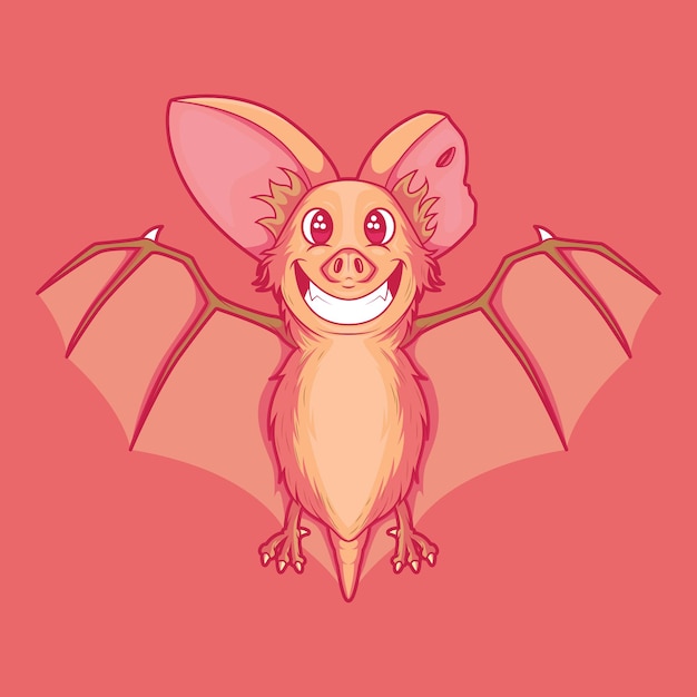 Cute Bat character smiling vector illustration Animal mascot funny design concept