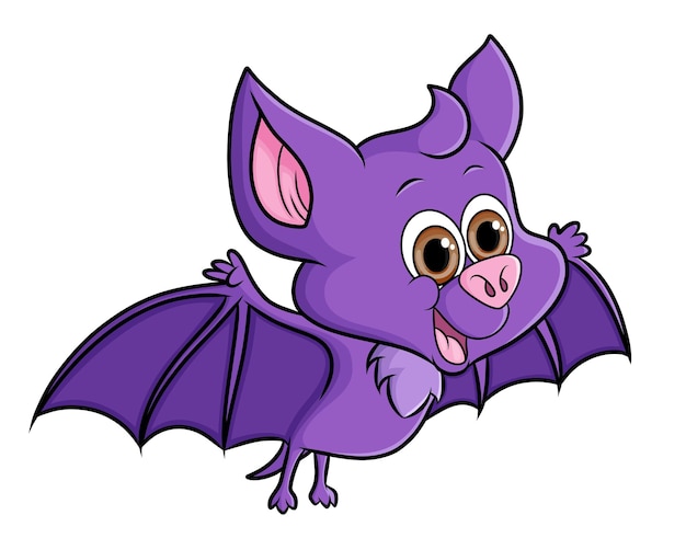 The cute bat is flying with the happy face of illustration